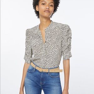 Frame Puff Sleeve Leopard Print Silk Blouse